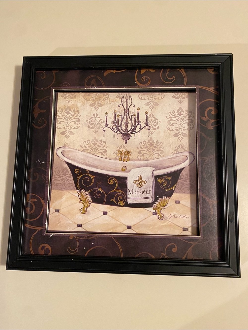 Framed Bath Art Print in Black and Gold Monsier by Cynthia Coulter